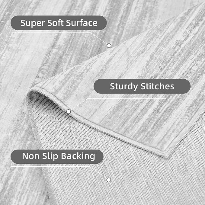 PADOOR Modern Abstract Area Rug - 3x5 Washable Rugs Non-Slip Small Carpet, Ultra Soft Low Pile Floor Rugs for Entrance Front Door Bedroom Bedside Laundry Room Grey