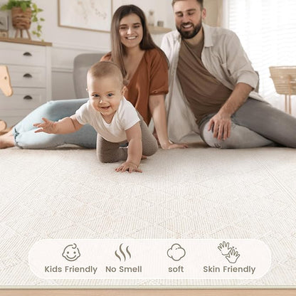 4x6 Geometric Rug: Washable Boho Moroccan Throw Rug Neutral Modern Farmhouse Indoor Soft Non Slip Ultra Thin Printed Pattern Rugs for Kitchen Bedroom (Beige, 4'x6')