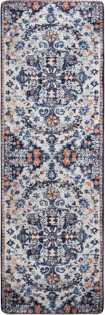 Lahome Runner Rugs for Hallway 2'8"x8', Kitchen Runner Rugs Non Skid Washable, Bohemian Non Shedding Low Pile Printed Indoor Throw Carpet Runners for Entryway Bathroom Laundry, Blue Purple/Multi