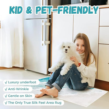 Beach Pattern Small Rug 2x3ft Runner Rug Non Slip Washable Kitchen Runner Rug with Rubber Backing，Low-Pile Soft Indoor Door mats Washable Runner Rugs for Hallway Entryway Kitchen Bedroom