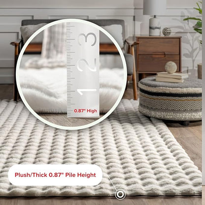 Nuloom Jeni Off-White, 3' x 5', Solid Faux Rabbit, Fluffy and Cozy, High Traffic, Stain Resistant, Easy Clean, Durable Washable Area Rug for Bedroom, Living Room, Dining, Den, Foyer, Entryway