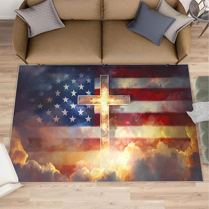 6x9 American Flag Living Room Rug - Stars Stripes Bedroom Carpet, Independence Day Classroom Rug for Carpet Boy Bedroom Office Nursery Hardwood Home Decor