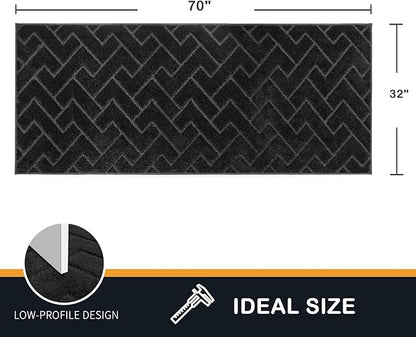PURRUGS Dirt Trapping Door Mat 32" x 70", Non-Slip Machine Washable Entry Rug, Shoe Scraper, Dog Doormat, Super Absorbent Welcome Mat for Front & Back Door, Muddy Wet Shoes & Paws, Black