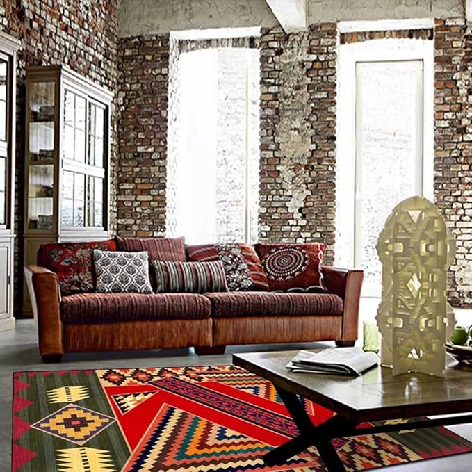 Vintage Boho Area Rugs Multicolor Ethnic Style Geometric Splicing Carpets Bedroom Living Room Kitchen Floor Mats Indoor Outdoor Non-Shedding Runner Rug Home Décor Carpet 5' X 6'