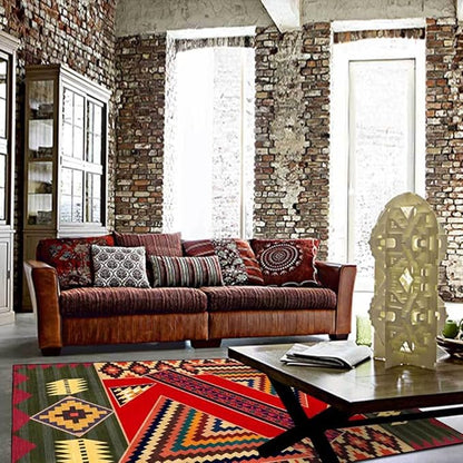 Vintage Boho Area Rugs Multicolor Ethnic Style Geometric Splicing Carpets Bedroom Living Room Kitchen Floor Mats Indoor Outdoor Non-Shedding Runner Rug Home Décor Carpet 4.5' X 6.5'
