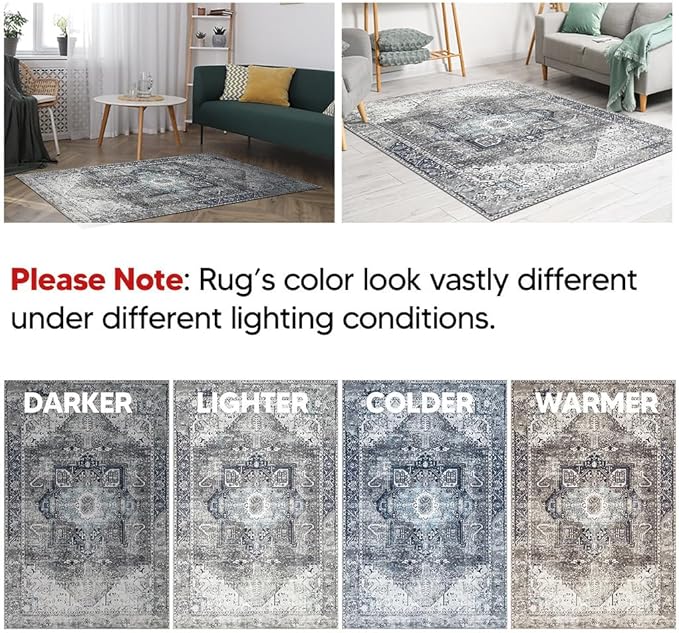 Keen Home Design 2x3 Rug - Machine Washable Entry Rug with Non-Slip Backing, Ideal for Enteryway, Kitchen, Bathroom, Laundry Room - Vintage, Easy Clean, Durable, Low Pile - (2' x 3')
