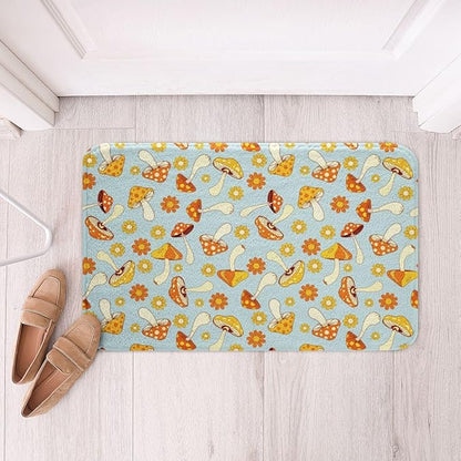 Erosebridal Hippie Mushroom Bath Rugs Kids Cute Groovy Floral Bathroom Mats Boho Retro 70s Theme Decor Bath Carpets 20x32 Bohemian Kawaii Floor Mats Girls Flower Bathroom Rugs