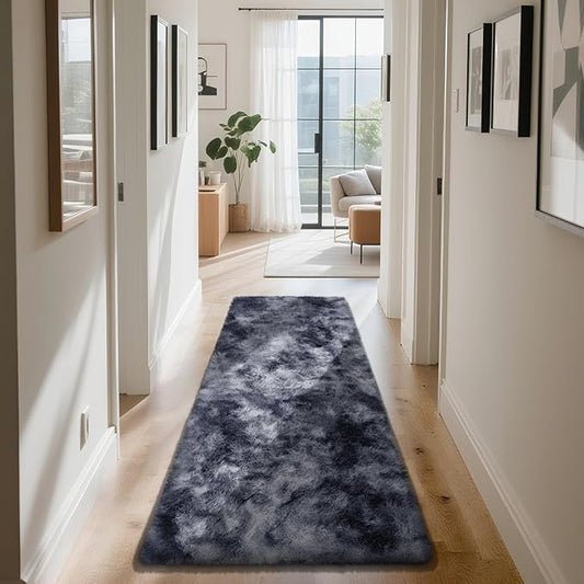Soft Runner Rugs for Bedroom, Mottling Dark Grey 2x6 Area Rugs Fluffy Rug Shag Rug Carpet, Bedside Rug for Living Room Bedroom Kids Room Home Decor