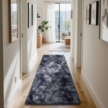 Soft Runner Rugs for Bedroom, Mottling Dark Grey 3x7 Area Rugs Fluffy Rug Shag Rug Carpet, Bedside Rug for Living Room Bedroom Kids Room Home Decor