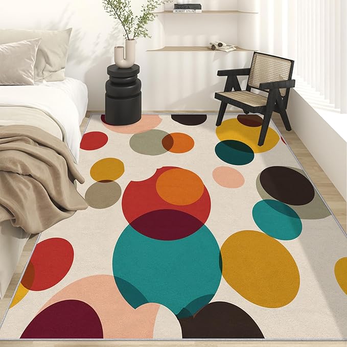 Mid Century Modern Rugs for Home Decor, 6x8 ft, Boho Geometric Circle Area Rugs for Living Room, Soft Non Slip Washable Abstract Geometry Carpet Bedroom Decorations Dt-Ghf-19