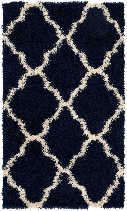 SAFAVIEH Dallas Shag Collection Accent Rug - 2'3" x 4', Navy & Ivory, Trellis Design, Non-Shedding & Easy Care, 1.5-inch Thick Ideal for High Traffic Areas in Entryway, Living Room, Bedroom (SGD257N)