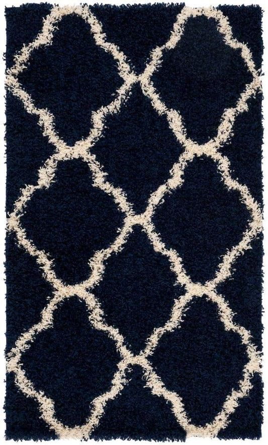 SAFAVIEH Dallas Shag Collection Accent Rug - 2'3" x 4', Navy & Ivory, Trellis Design, Non-Shedding & Easy Care, 1.5-inch Thick Ideal for High Traffic Areas in Entryway, Living Room, Bedroom (SGD257N)
