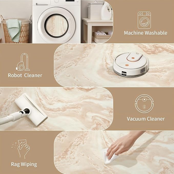 Ciicool 2x6 Washable Runner Rug, Modern Abstract Soft Hallway Rugs Runner, Non-Slip Thin Accent Rug Lightweight Light Brown Beige Print Distressed Carpet for Laundry Entryway Bedroom Kitchen Indoor
