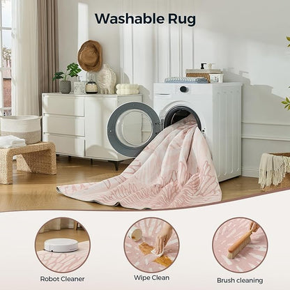 WITSHOCK Pink Rugs 12x14 for Bedroom Girls,Floral Modern Distress Print Pattern Carpet for Living Room Dining Room,Stain Resistant Anti Slip Backing Rugs for Kids Room Nursery Playroom,Light Pink