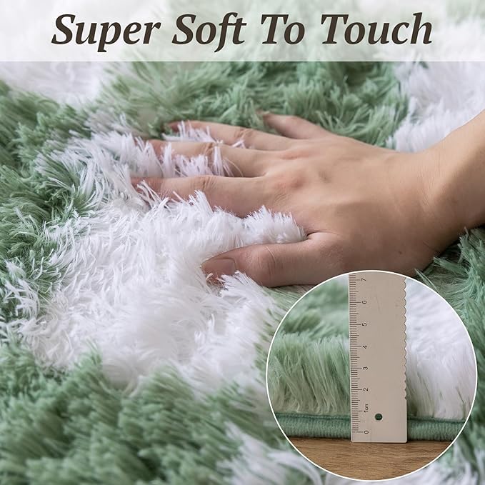 5x7 Area Rugs for Living Room Bedroom, Soft Fluffy Shaggy Bedside Rug, Indoor Floor Carpet for Kids Playroom, Dorms, Nursery Rooms, Home Decor (Green & White 5'x7')