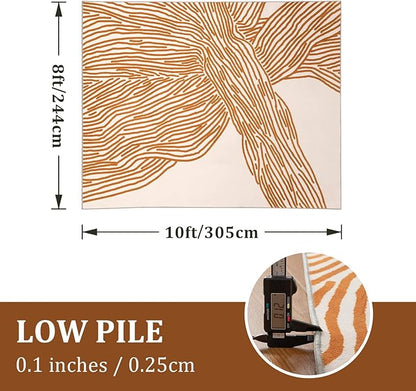YIHOUSE Orange Rug for Living Room, 8×10 Modern Abstract Area Rug, Geometric Contemporary Wave Striped Rugs for Playroom Nursery, Washable Nonslip Large Rug for Bedroom Dining Room