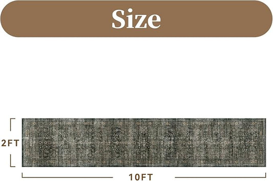MontVoo-Vintage 2x10 Runner Rug-Soft Green Washable Runners for Hallways-Non Slip Bedside Rugs for Bedroom-Machine Washable Long Rug for Hallways Entryway Laundry Room Stair Kitchen Bathroom