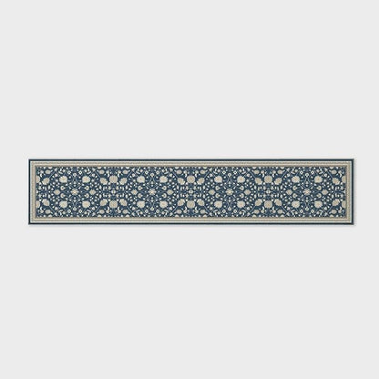 EVERGRACE Hallyway Area Runner Rugs 2x10, Boho Floral Faux Wool Indoor Outdoor Rugs, Washable Rugs for Bedroom Dining Room Living Room Kitchen, Low Pile Floor Mat Carpet for Home Decor, Navy Blue