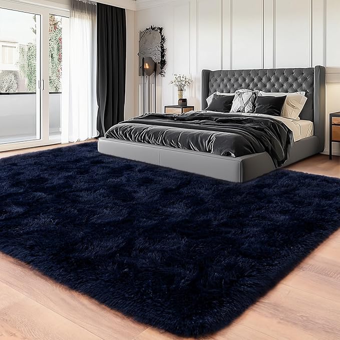 Area Rugs for Living Room, Soft Shaggy Carpets for Living Room, Fuzzy Rugs for Kids' Room, Perfect Decor for Modern Home Navy Blue 9x12 Feet