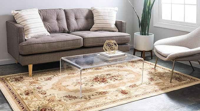 Unique Loom Versailles Collection Traditional Classic Floral Motif Area Rug (4' 0 x 6' 0 Rectangular, Ivory/ Tan)