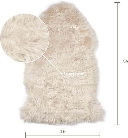 Sheepskin Long Hair 2x3 ft | Bedside Rugs for bedrooms, Sofa, Chair or The Dining Table | Each Sheepskin Rug is Unique and Created by Nature | Small Fluffy Rug in Color Beige