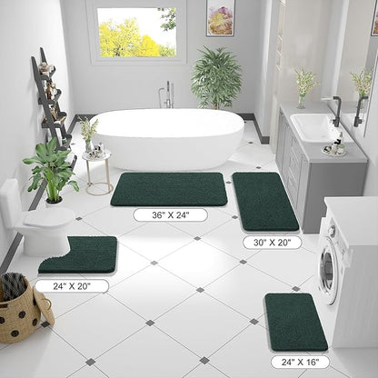 OLANLY Bathroom Rugs 44x24, Extra Soft Absorbent Chenille Bath Rugs, Rubber Backing Quick Dry, Machine Washable Bath Mats for Bathroom Floor, Tub and Shower, Home Decor Accessories, Blackish Green