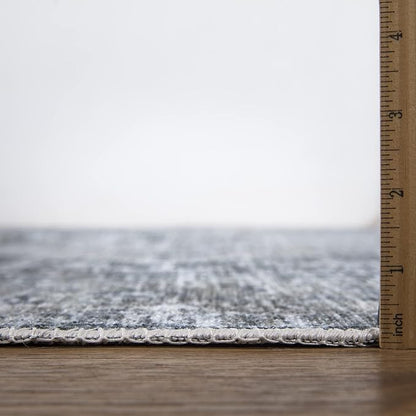 Bloom Rugs Caria Washable Non-Slip 8x10 Rug - Gray/Dark Blue Traditional Area Rug for Living Room, Bedroom, Dining Room, and Kitchen - Exact Size: 7'8" x 10'