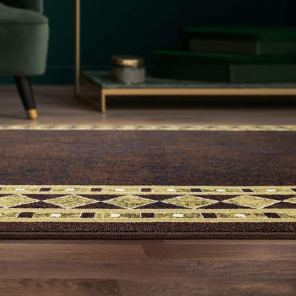 Antep Rugs Alfombras Modern Bordered 8x10 Non-Skid (Non-Slip) Low Profile Pile Rubber Backing Indoor Area Rugs (Brown Beige, 7'10" x 10')