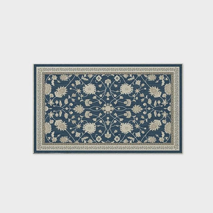 EVERGRACE Area Rugs for Living Room 3x5, Boho Floral Faux Wool Indoor Outdoor Rugs, Washable Rugs for Bedroom Entryway Dining Room Hallyway, Low Pile Floor Mat Carpet for Home Decor, Navy Blue