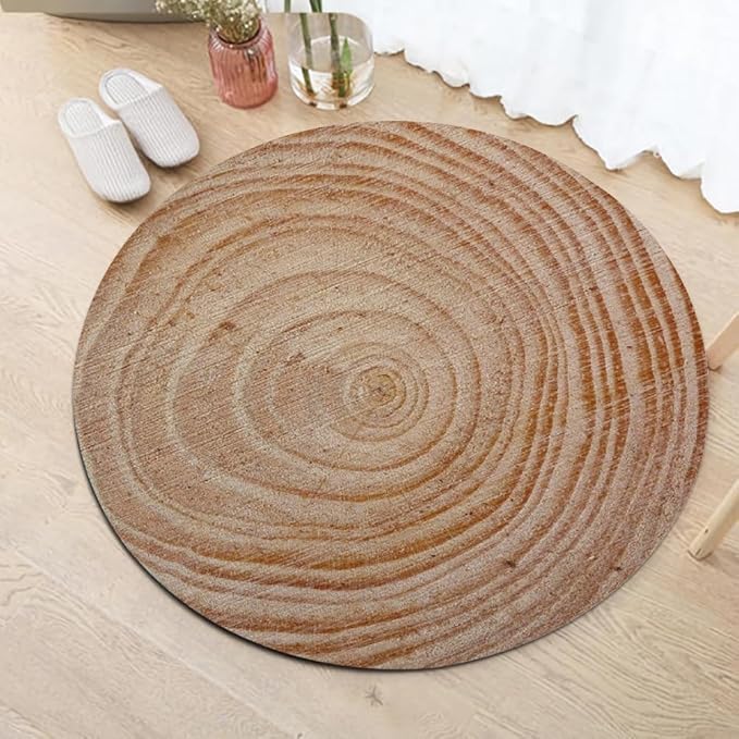 Tree Stump Growth Rings Washable Round Rugs Wood Color Texture Circle Rugs for Living Room Entryway Round Area Rug Soft Non Slip Nursery Carpet for Bedroom Dining Coffee Table 8ft