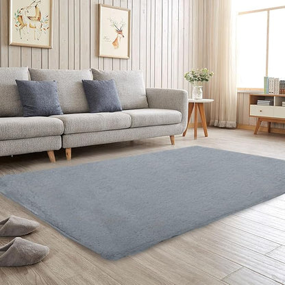 Solid Color Rabbit Fur Carpet, Ultra-Soft and Cozy, Perfect for Bedroom, Living Room Decor and Comfort (Gray, 4' x 6')