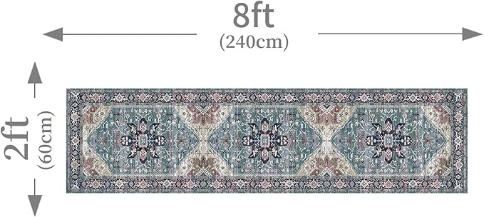 Enkor Runner Rugs for Hallway, 2x8 Washable Soft Boho Non Slip Floor Rugs for Kitchen, Modern Mat for Living Room Bedroom Entryway Purple & Green