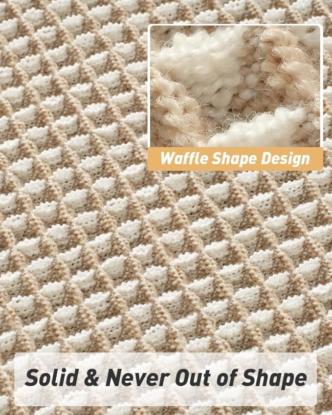 AMOAMI Upgraded Waffle Runner Rug Super Absorbent Non Slip Bath Mats for Bathroom Machine Washable Bathroom Runner Rug with Tassels, Ideal for Hallway Bedroom Laundry Room, 2' x 6', Brown & Cream
