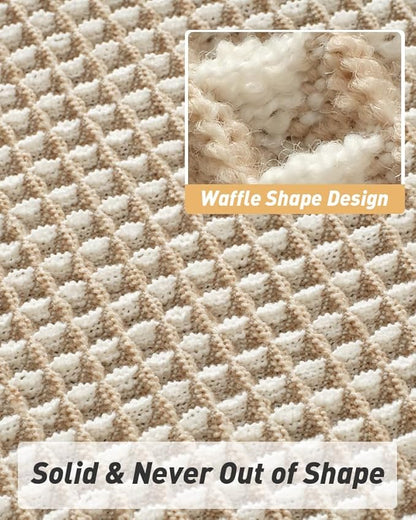 AMOAMI Upgraded Waffle Bath Mat, Super Absorbent Non Slip Bath Mats for Bathroom Floor, Machine Washable Bathroom Rugs with Tassels, Rubber Backed Bathroom Mats, Ultra Soft, 24" x 36",Brown & Cream