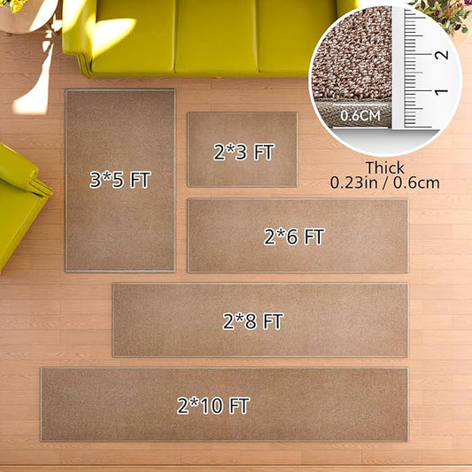 Area Rug with Non Slip Rubber Backing, Washable Soft Floor Carpet for Living Room, Kitchen, Entryway Indoor, Bedroom, Laundry, Low Pile Area Rugs, Solid Color with Pointillism Style, 3 * 5 ft Brown