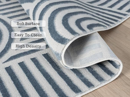 Annabel Modern Geometric Area Rug for Living Room, 5x7 Contemporary Arched and Linear Blue Rug, High-Low Pile Stain Resistant Carpet for Bedroom, Dining Room or Kitchen (5' x 7', Blue)