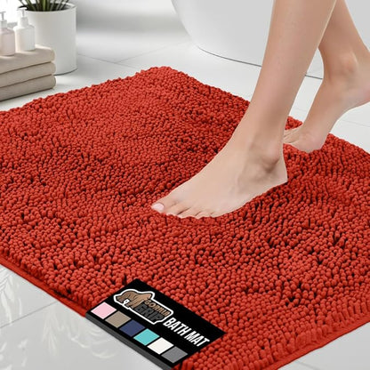 GORILLA GRIP Bath Rug Mat 30x20, Thick Soft Absorbent Chenille, Quick Dry Microfiber Mats, Rubber Backing Washable Shower Floor Rugs, US Designed Bathroom Bathmat Accessories, Decor, Sunset Orange