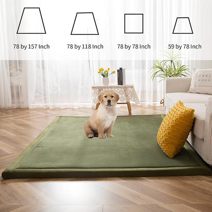 MAXYOYO Coral Velvet Area Rug, Thick Japanese Tatami Mat Living Room Carpet with Non-Slip Backing, Large Solid Color Mat for Bedroom Dormitory Yoga, Olive Green, 78 by 158 inch