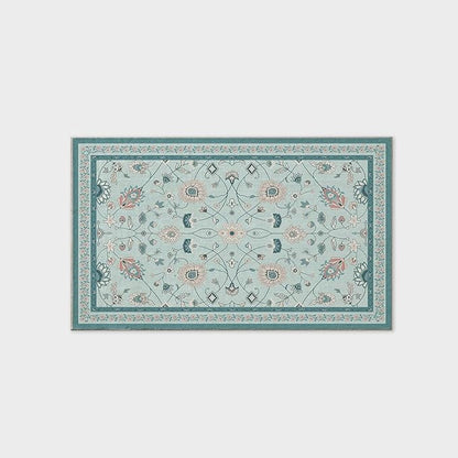 EVERGRACE Area Rugs for Living Room 3x5, Boho Floral Faux Wool Indoor Outdoor Rugs, Washable Rugs for Bedroom Entryway Dining Room Hallyway, Low Pile Floor Mat Carpet for Home Decor, Pale Blue
