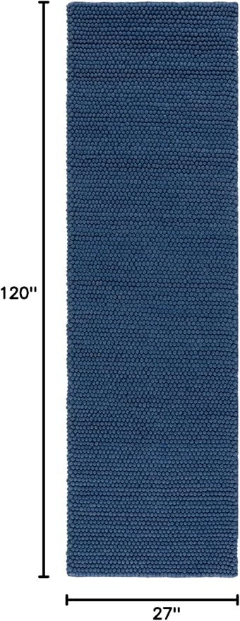 SAFAVIEH Natura Collection Runner Rug - 2'3" x 10', Navy & Blue, Handmade Wool Blend, Textured Design, Ideal for Hallway, Bedroom, Foyer (NAT620M)