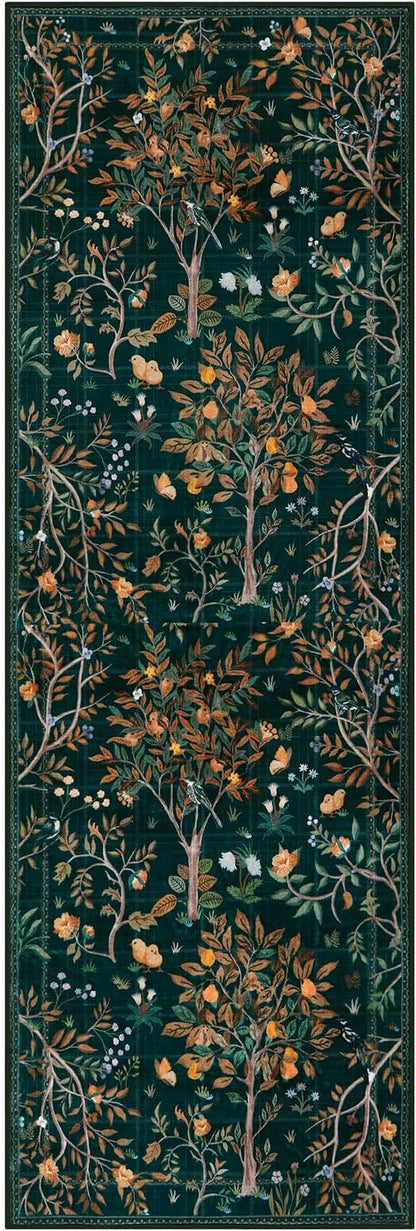 Morebes Boho Floral 2x6 Kitchen Runner Rug, Washable Rug Runners for Hallways Non Slip, Soft Botanical Flower Indoor Floor Carpet Runners for Bathroom Entryway Laundry Room, Dark Green