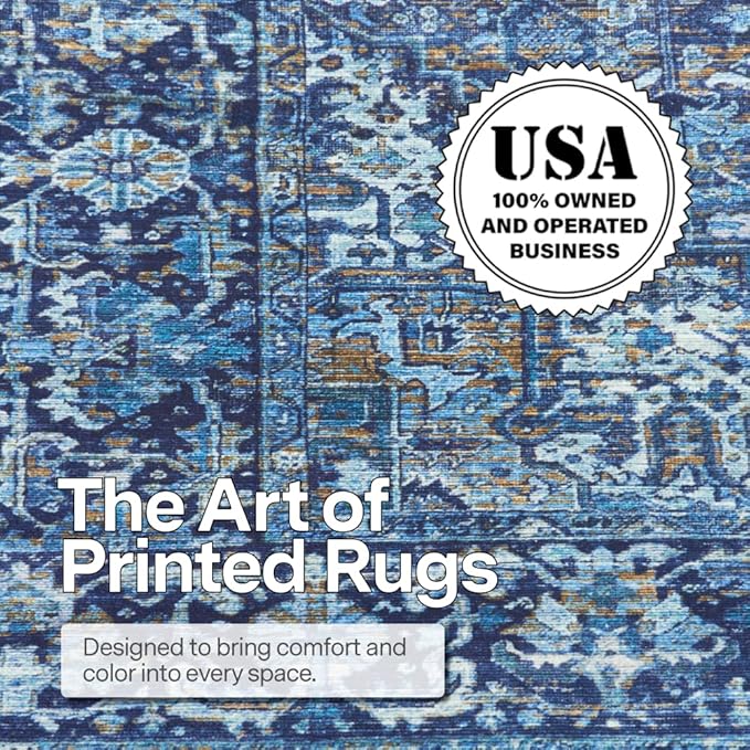 ReaLife Rugs Machine Washable Area Rug Runner - Living Room Bedroom Bathroom Kitchen Entryway Office - Padded Low Pile Stain Resistant Premium - Boho Vintage Traditional - Lyle - Blue 2'6" x 6'
