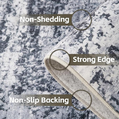 Area Rug 8x10 Washable Rug Grey for Living Room, Dining Room, Bedroom, Large Carpets, Non Slip & Non-Shedding Low Pile Vintage Print Rug for Home Office Decor