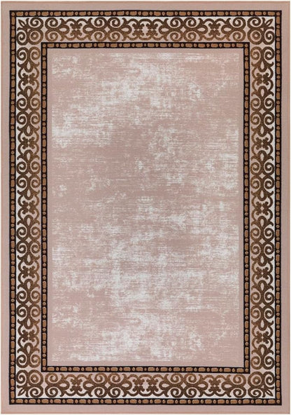 Antep Rugs Alfombras Bordered Modern 4x6 Non-Slip (Non-Skid) Low Pile Rubber Backing Indoor Area Rug (Beige, 4' x 5'8")