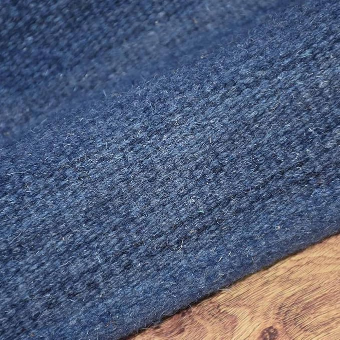 Rugsotic Carpets Hand Woven Flat Weave Kilim Wool ECO-Friendly Area Rugs - 8'x10', Rectangle Shape, Blue Color, Solid Plain Design, Low Pile Handmade Area Rugs for Living Room, Bed Room (D00111)