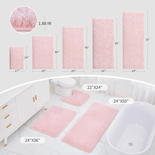 Bathroom Runner Rug 24x70 Pink Non Slip Fluffy Long Bath Mat for Bathroom Floor Washable Plush Luxury Bath Rug for Tub Absorbent Shower Sink Mat Bedside Rug