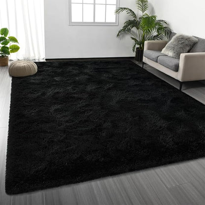 Shag Area Rug, 4 X 6 Plush Fuzzy Rugs for Living Room, Ultra Soft Fluffy Furry Rug for Bedroom, Indoor Carpet Nursery Rugs for Kids Room Home Decor, Black