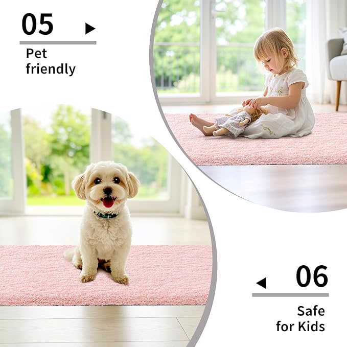 Pink Bathroom Rugs 24x36 Non Slip Fluffy Bath Mat for Bathroom Floor Washable Plush Luxury Bath Rug for Tub Soft Shaggy Absorbent Shower Sink Mat