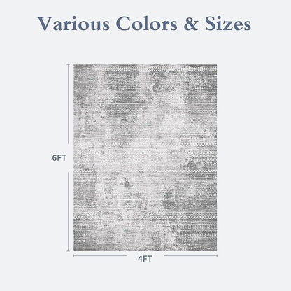 4x6 Area Rugs for Living Room Non Slip Machine Washable Rug Distressed Abstract Soft Indoor Carpet Neutral Boho Rug for Bedroom Dining Room Playroom Office, Grey