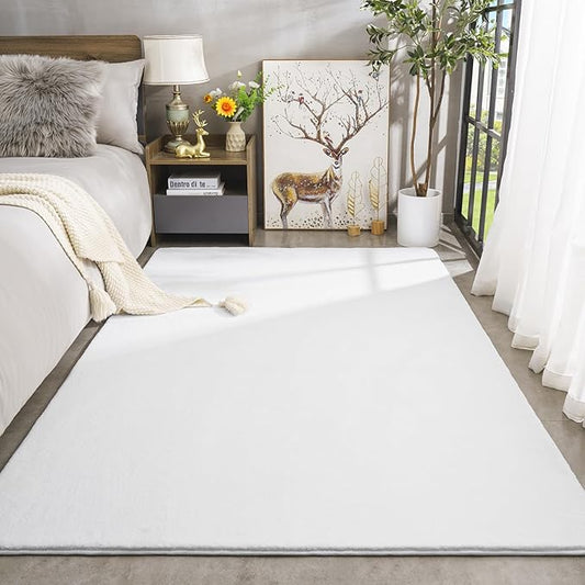 Amearea Large Modern Area Rugs for Bedroom Living Room, 5x8 Feet White Thickened Memory Foam Rug, Fluffy Indoor Washable Rugs Non Slip Minimalist Carpet for Boys Girls Dorm Nursery Room Decor